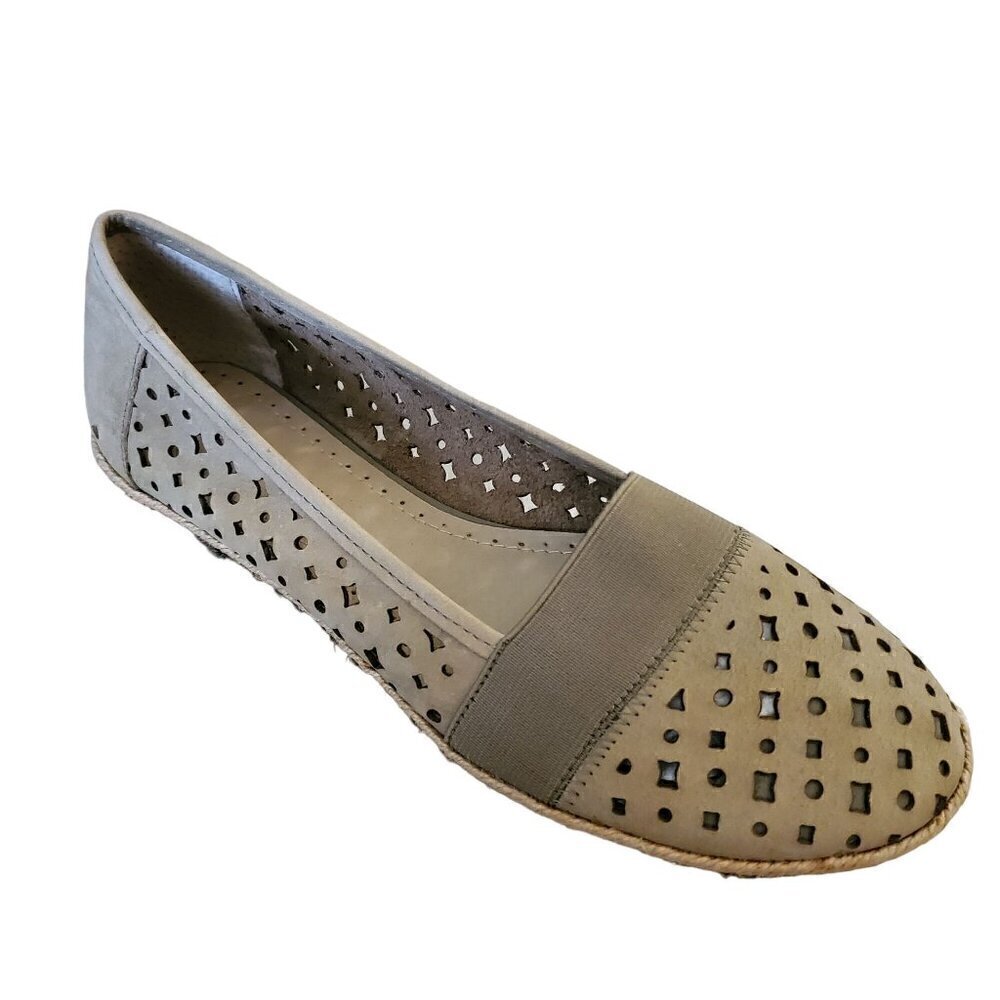 Adrienne Vittadini Green Leather Flats, Woman's Leather Ballet Shoes